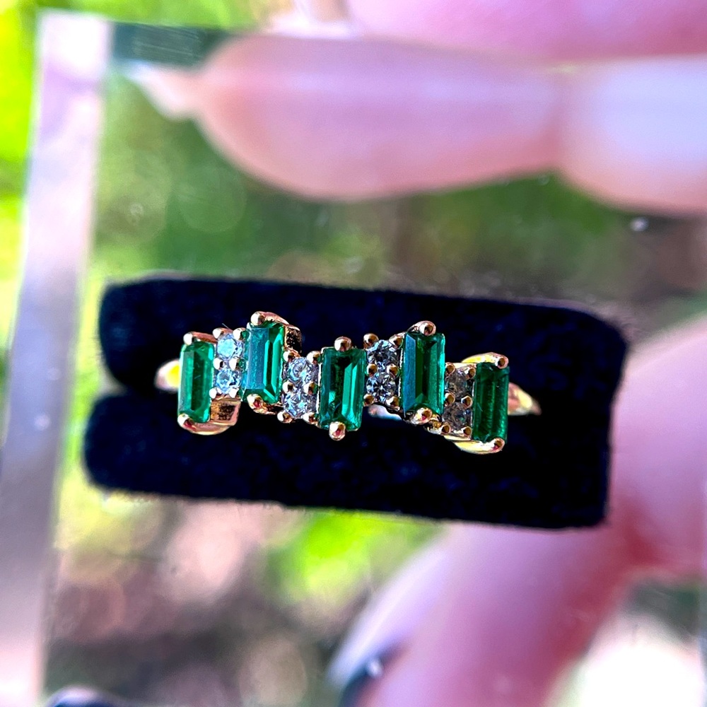 Emerald green Diamond ring 18k gold filled